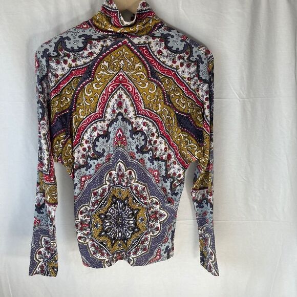 Free People Chase Me Paisley Jersey Knit Mock Neck Top Sz XS - Picture 2 of 7
